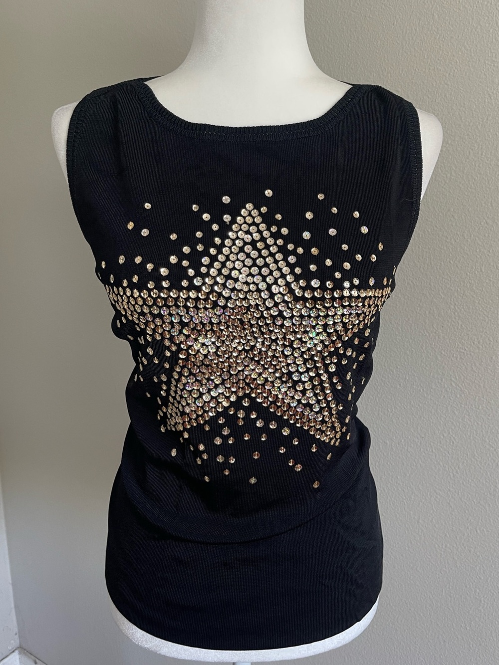 Women's Black Tank Top with Gold Star Studs Size XL